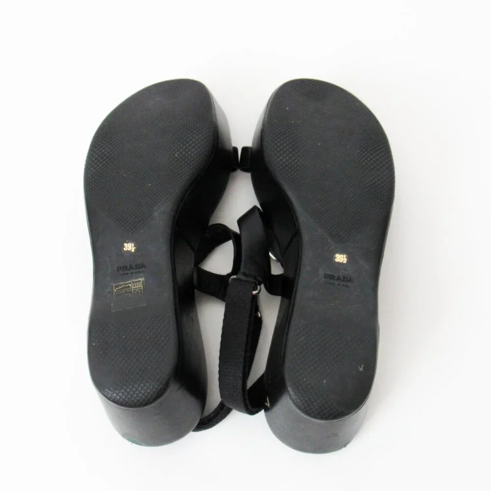 PRADA 90’s VINTAGE Black Sporty Open Toe Platform Sandals W/Metal Buckles Size-9
